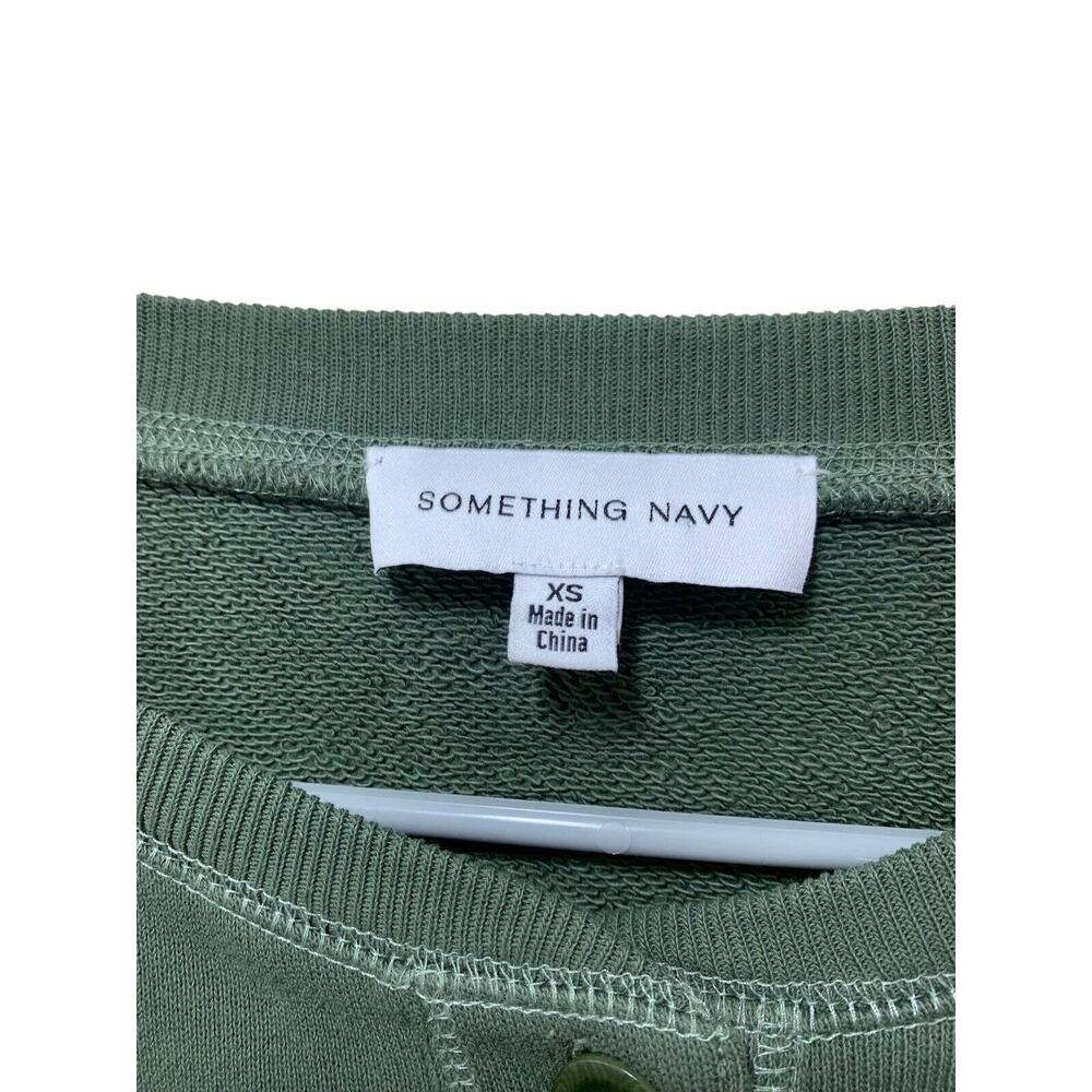 Something Navy Greta Henley Olive Sweatshirt Women's Size XS Bell Sleeves Boho - Picture 3 of 5
